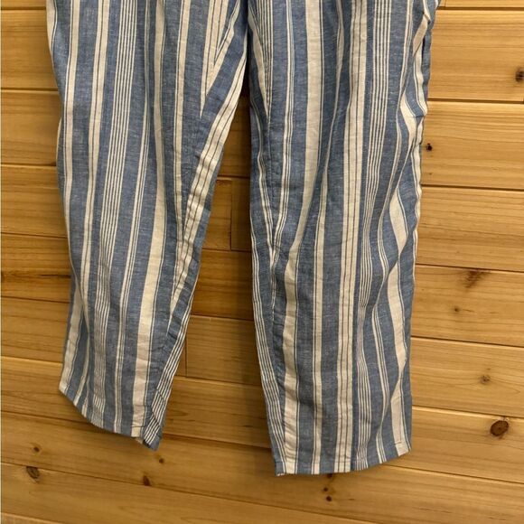 Maeve By Anthropologie Size 10 Linen Blend Vertical Striped Straight Leg Pants - Picture 2 of 12
